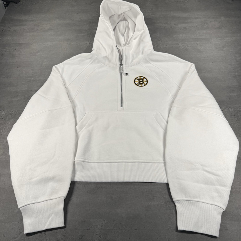 lululemon Scuba Hoodie Women XL/2XL White Oversized Boston Bruins Half Zip‎ NHL